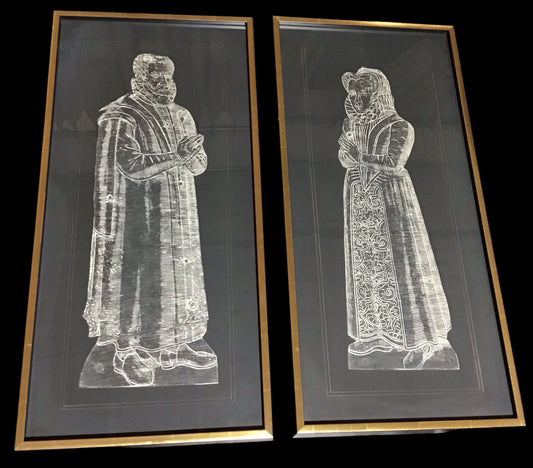 PAIR of vintage brass rubbings fr. England, 15"x31.5"h