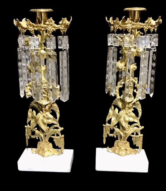 Pair, Vintage Baroque Style Gilt & Crystal Candelabras