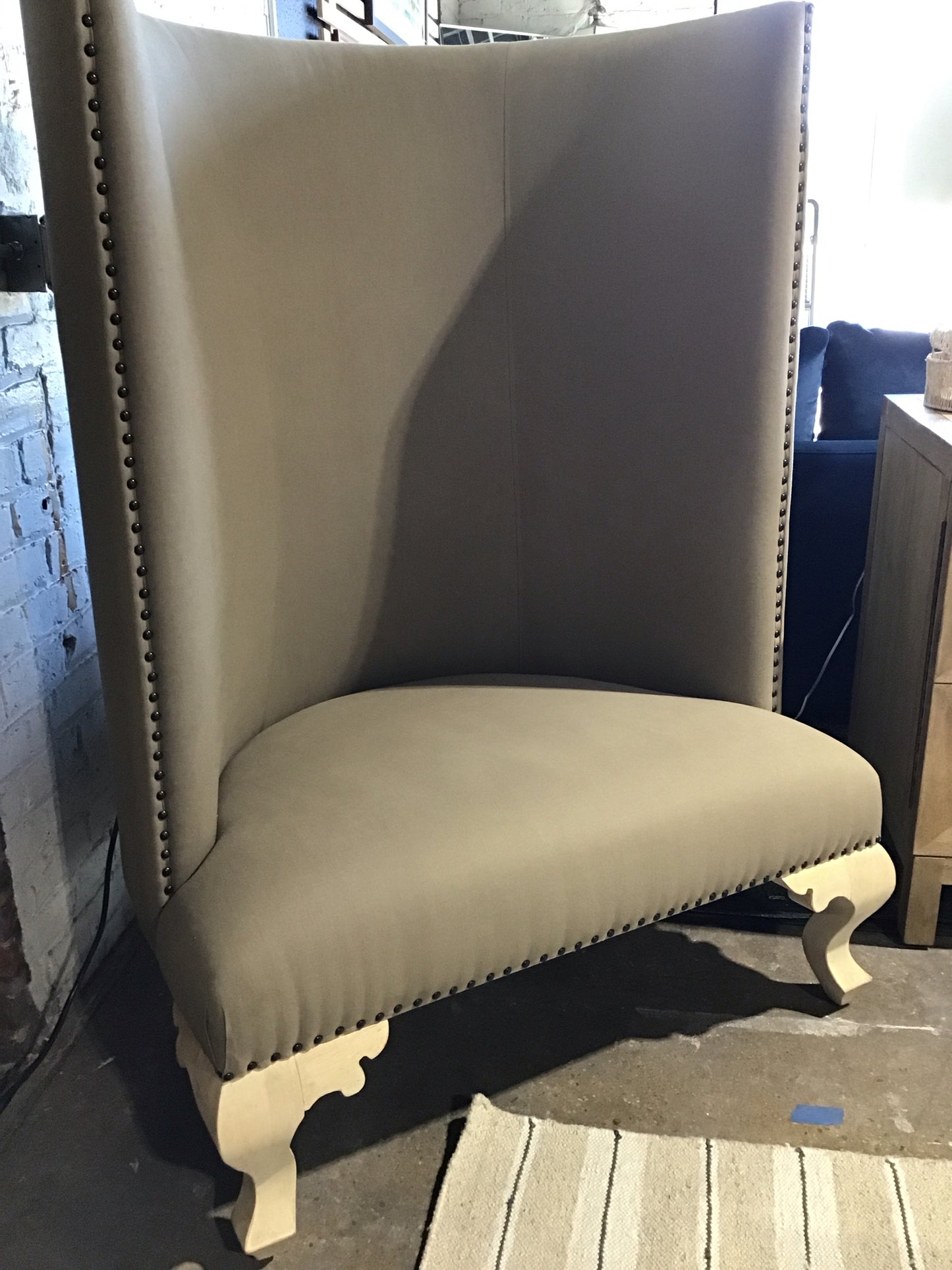 Noir Butler chair, taupe linen/bronze nailhead trim