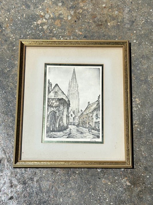 VINTAGE Bellini etching/charcoal, 13"x15"