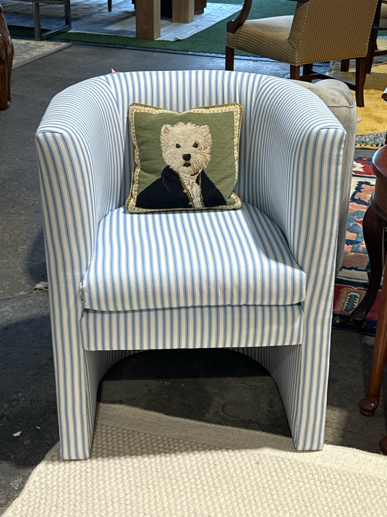 Havenly Occasional Barrel Chair, blue/white ticking,24"x25"x35"H