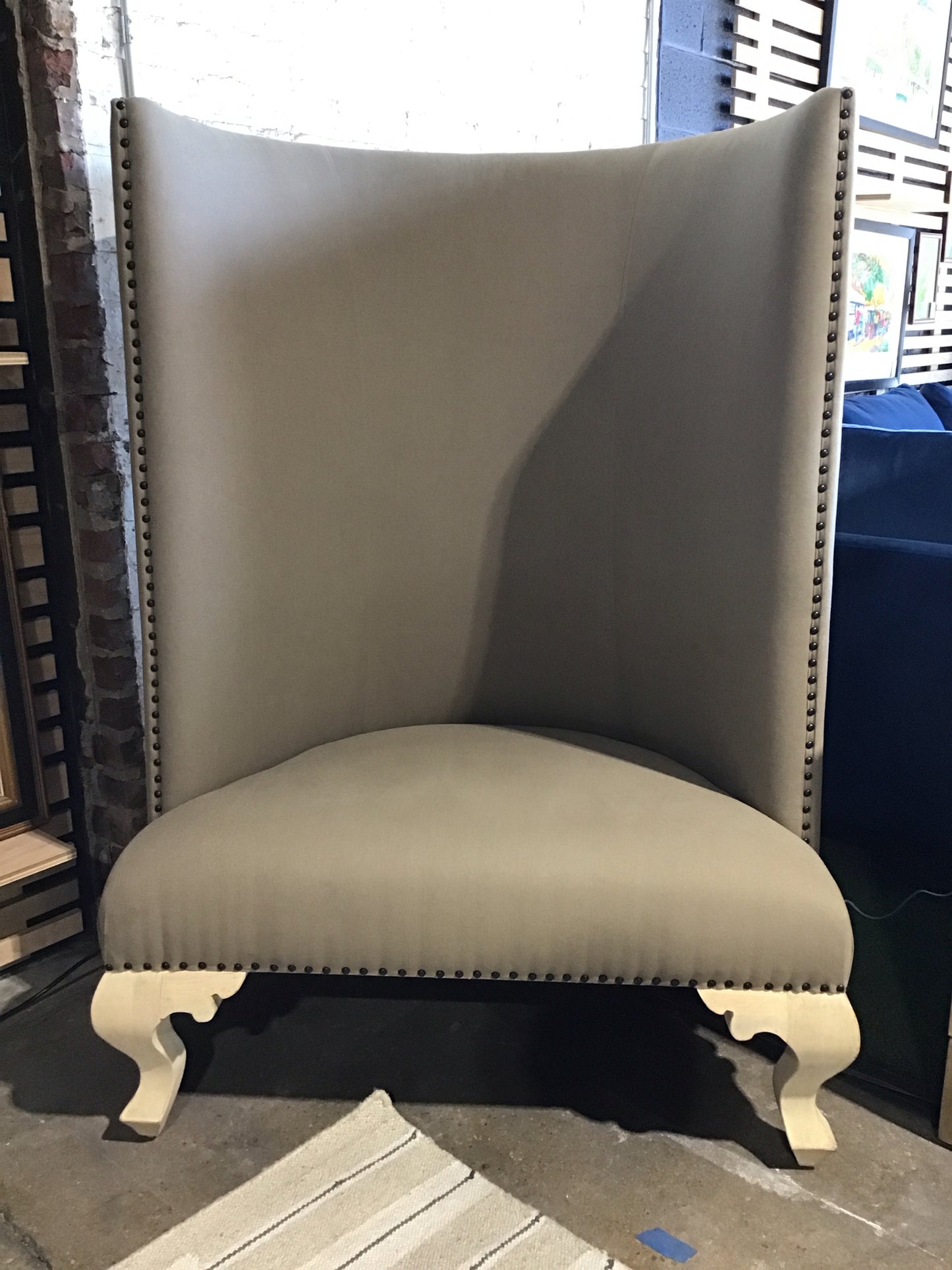 Noir Butler chair, taupe linen/bronze nailhead trim