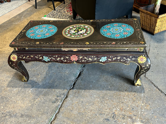 Vintage Asian table, cloisonnÃ© insets, AS IS, 48"24"19"H