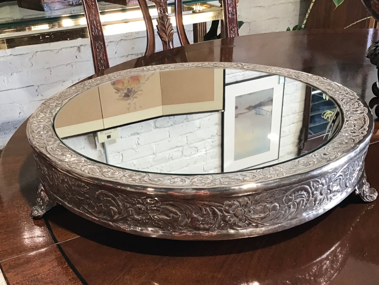 Vintage Silver Vanity Mirror 14x3"