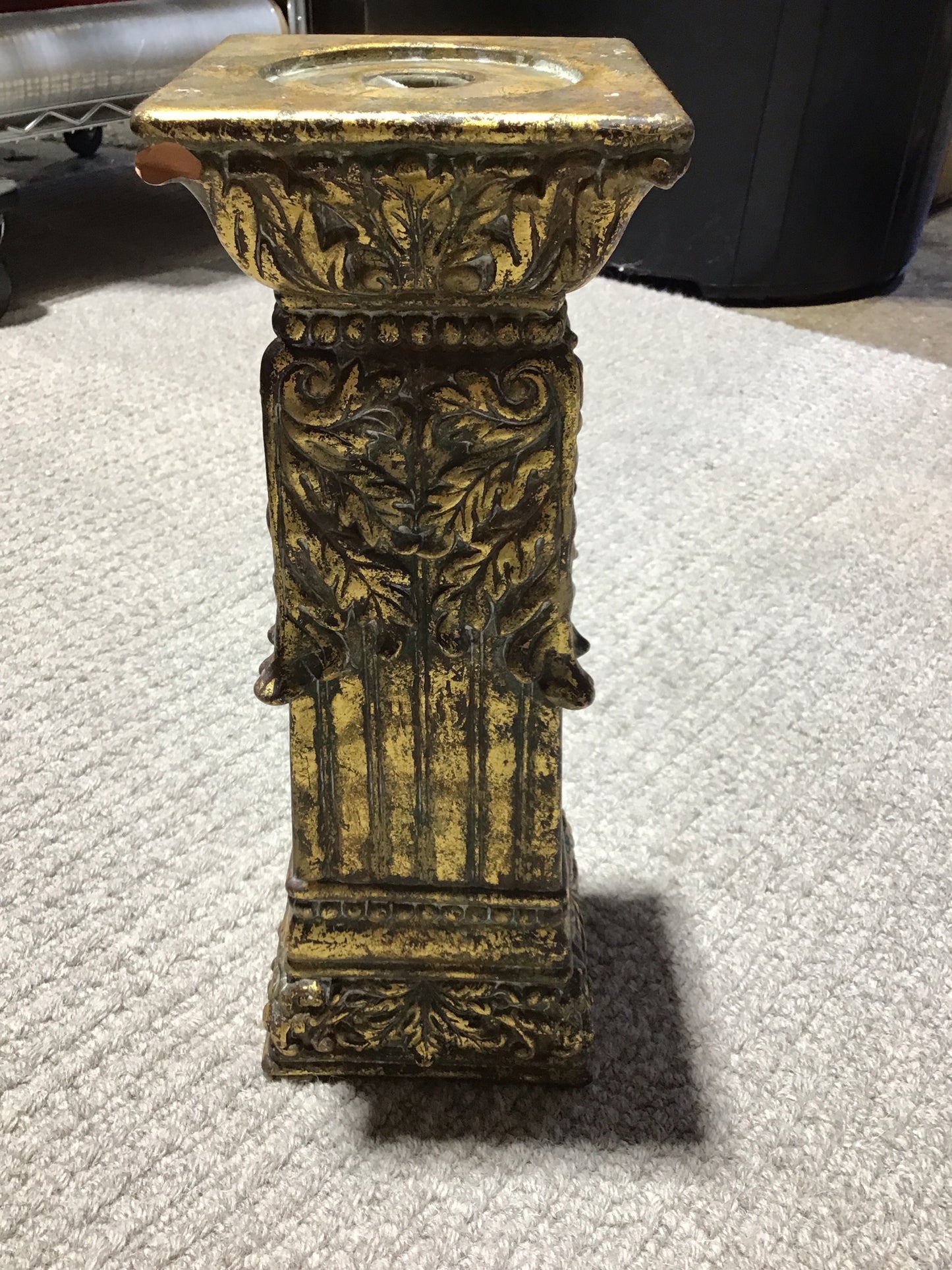 antique gold resin candleholder 13" H