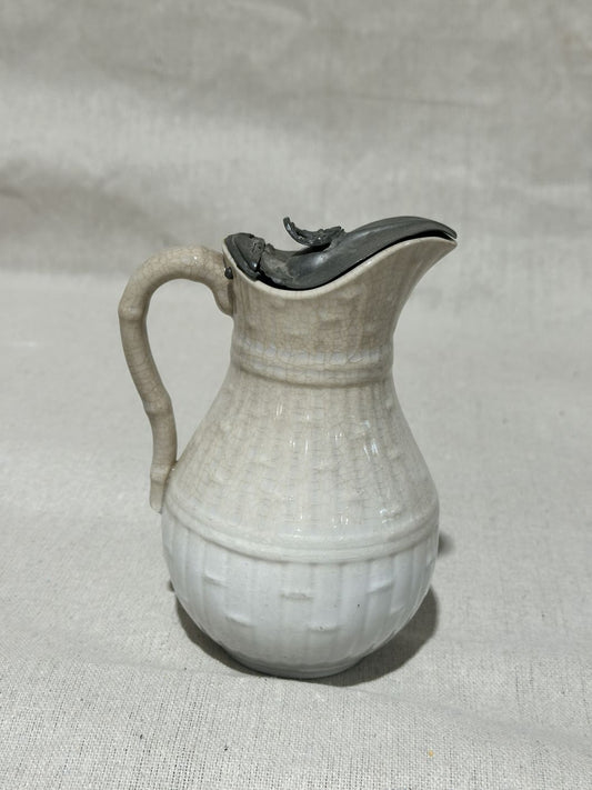 Antique pewter/ironstone pitcher,Booth Hanley(?), 6"H