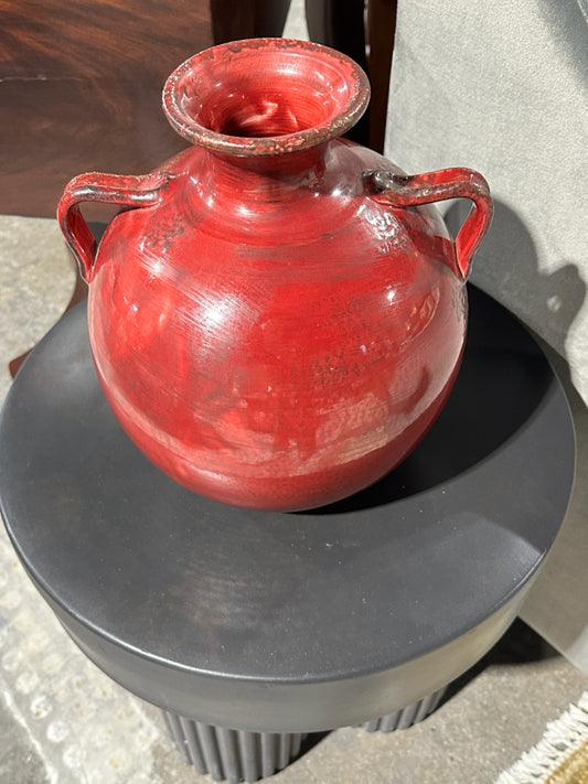 Italian red vase w/handles, 11"H