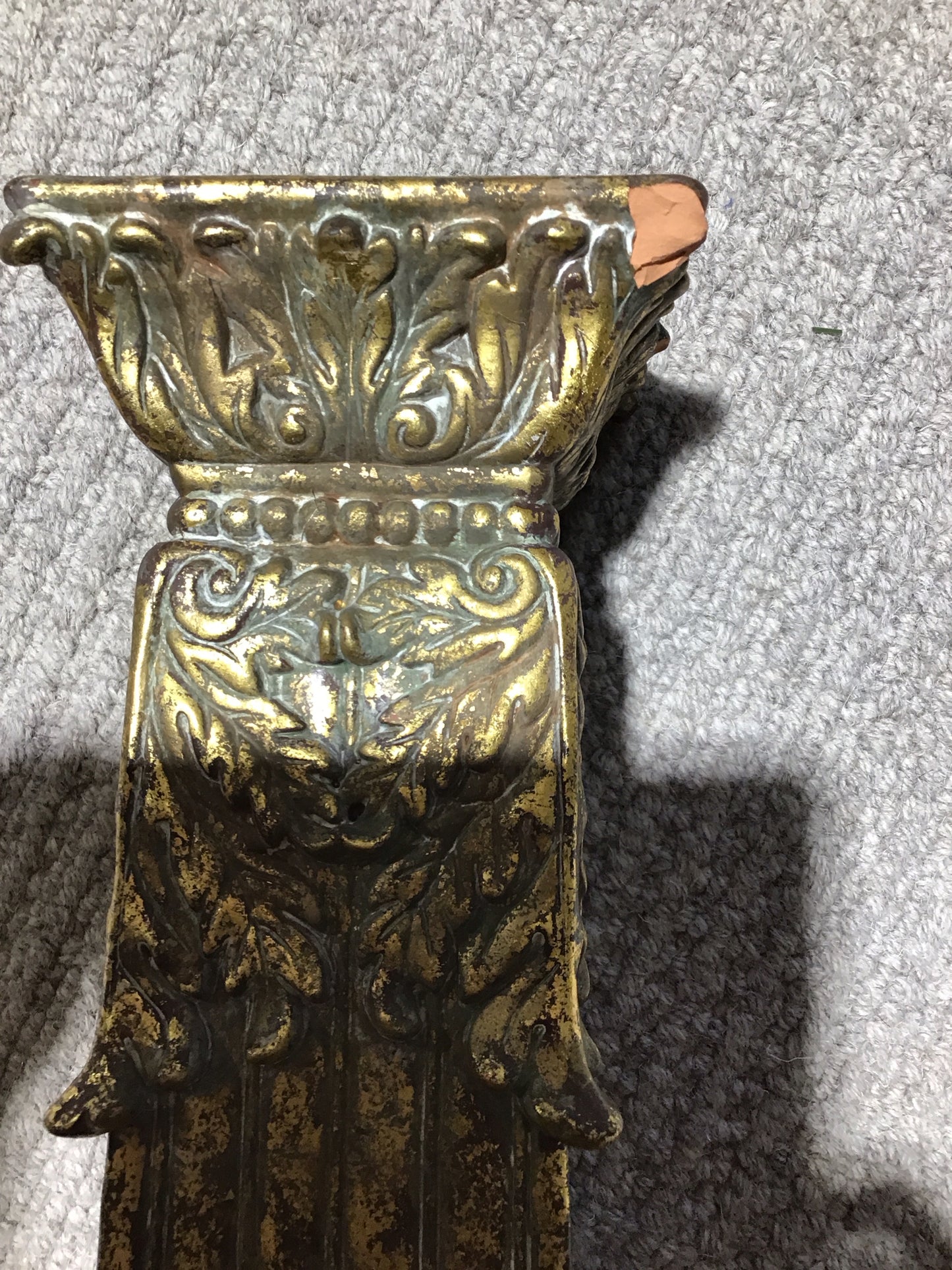 antique gold resin candleholder 13" H