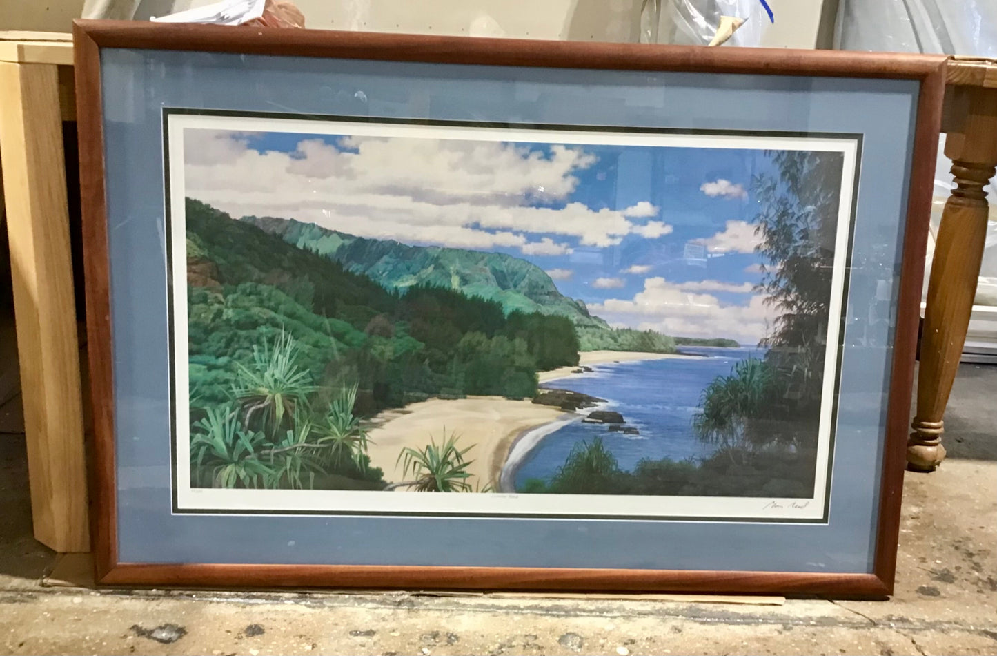 Signed Gary Reed Print, koa wood frame, 46"x31"