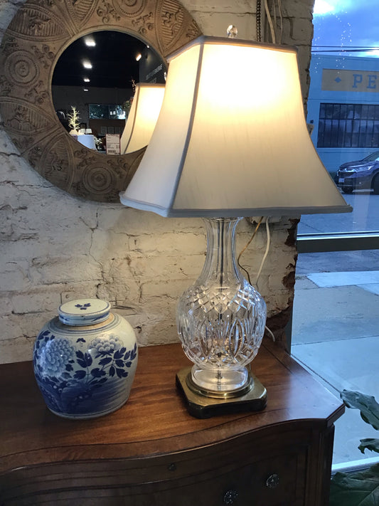 Vintage Lead Crystal Table Lamp, Brass Base 33"h