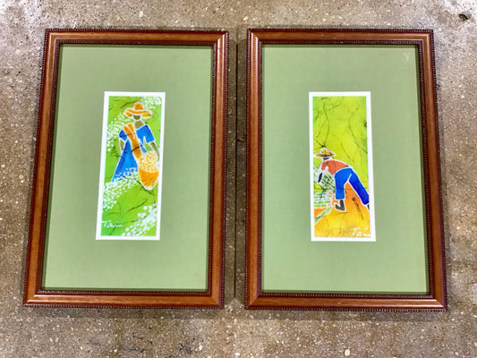 Set 2 Framed silk screen prints (green) 9"x13"