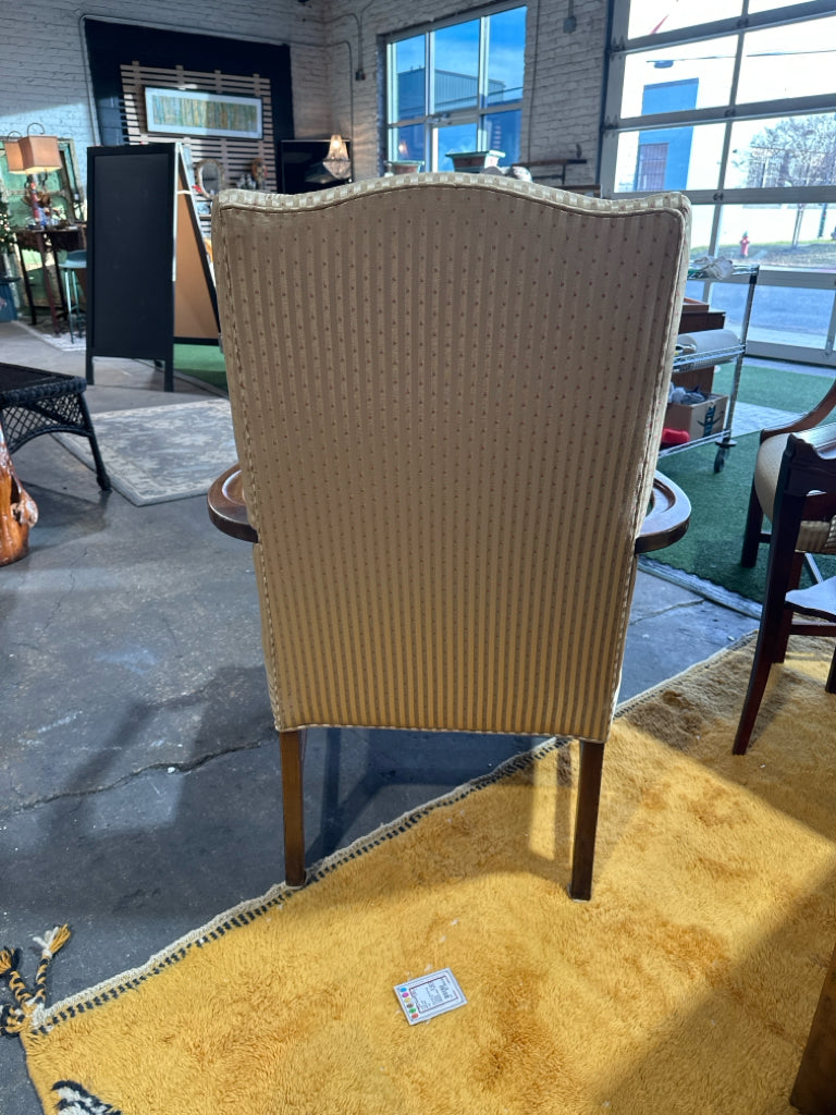 Hickory upholstered chair, gold stripe/dots, 26"x24"x41"