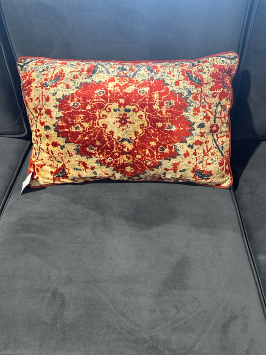 Pillow, red/blue batik, 21"x13"