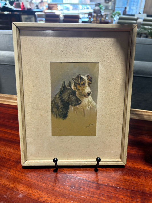 Antique Framed Dog art - 8.5x 9.5