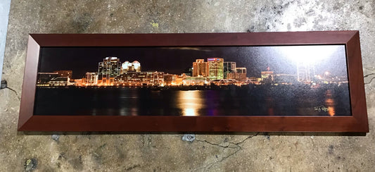 Panoramic Photo, Norfolk, VA illuminated skyline 12"x39"