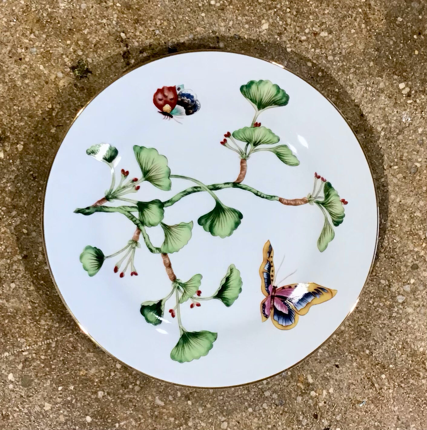 Porcelain Dish w/ gold rim, butterflies 8"